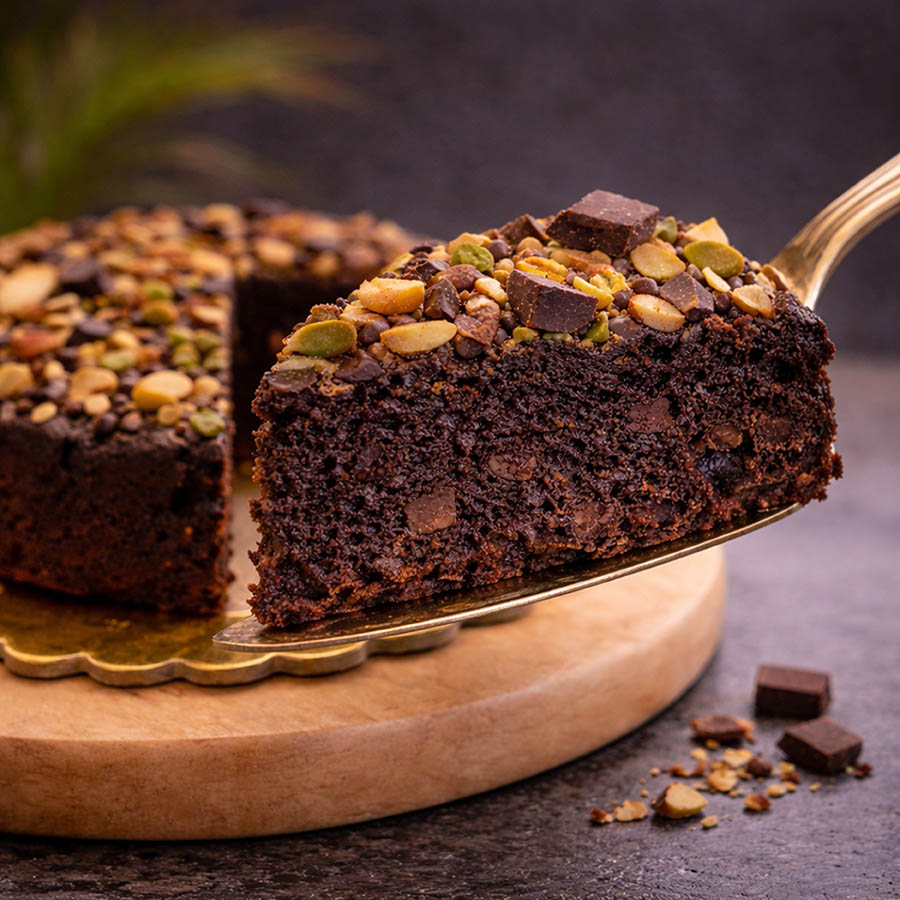 Healthy Cakes - Dark Chocolate Pistachio Bottle Gourd Cake